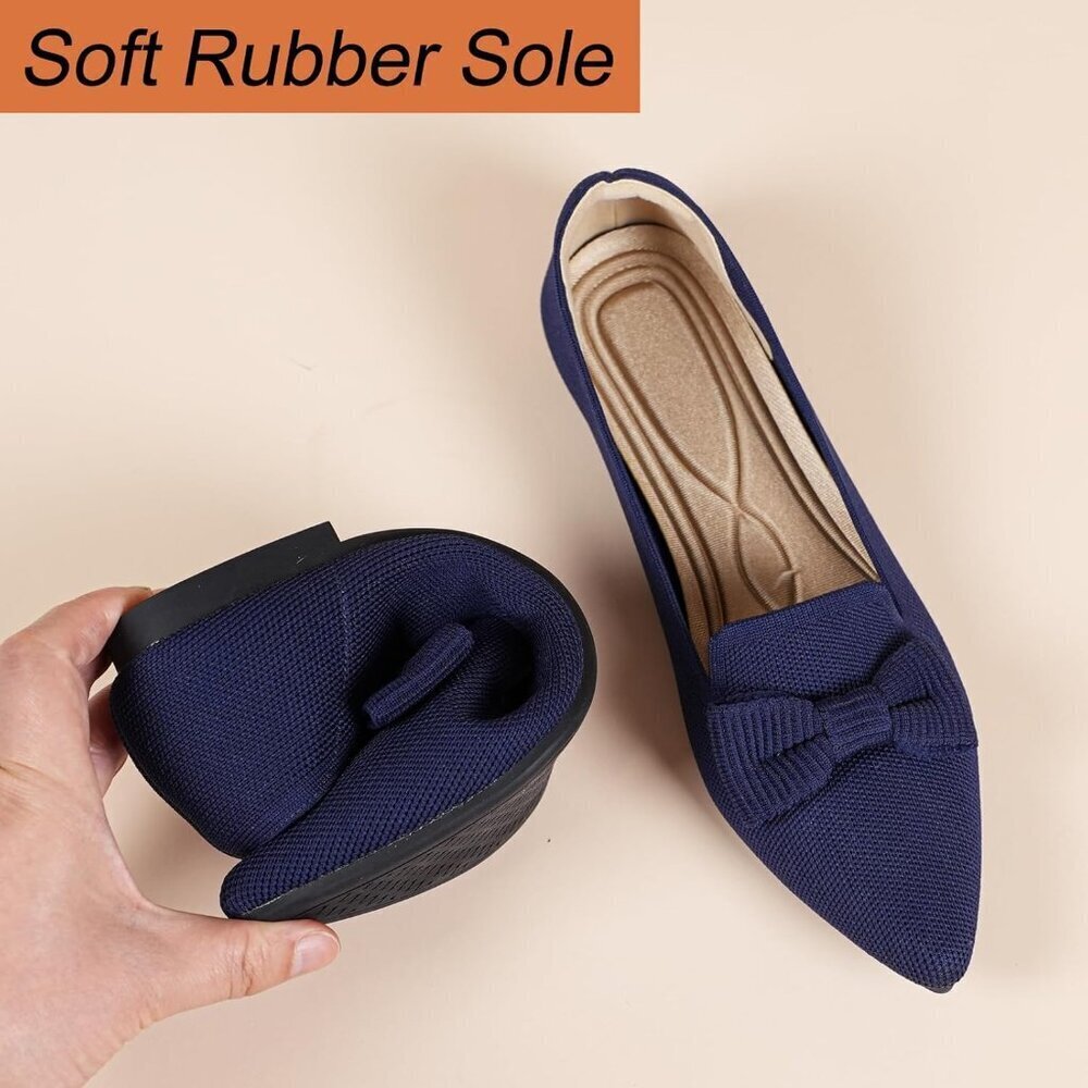 Women Navy Pointed Toe Dressy Comfortable Knit Breathable Mesh Ballet Flats - Picture 3 of 7